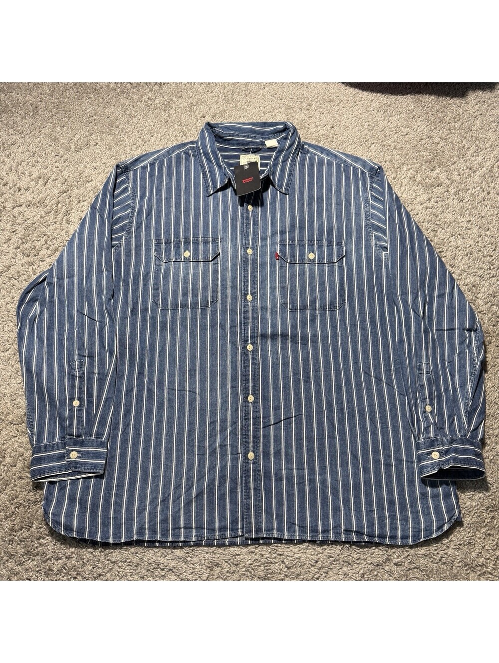 NWT Levi's Men's Jackson Worker Indigo Dyed Blue Striped Button Up Shirt XXL